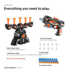 What's in the Floatshot box — hover target tower, foam dart blaster, 10 hover balls, 10 soft foam darts and a USB power cable